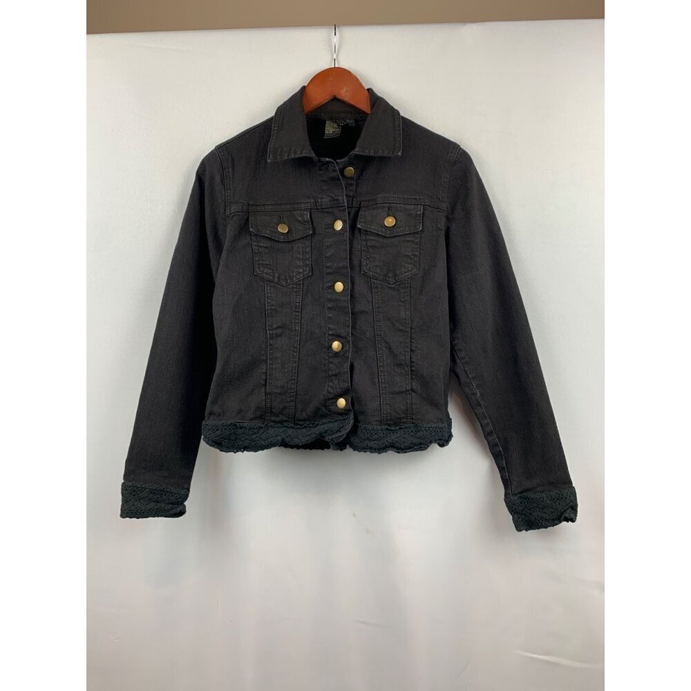Twisted London Womens Black Denim Jacket With Lace Trim Size S